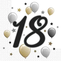 Procos - »18 mit Ballons« - Servietten (33x33cm, 20 Stück)