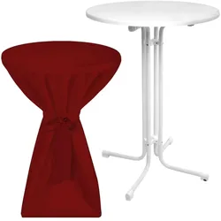 STEHTISCH Sylt Ø 70cm Weiß mit Premium Stehtischhusse Ø 70cm Bordeaux