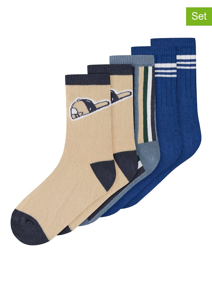 name it 5er-Set: Socken in Beige/ Blau - 28-30