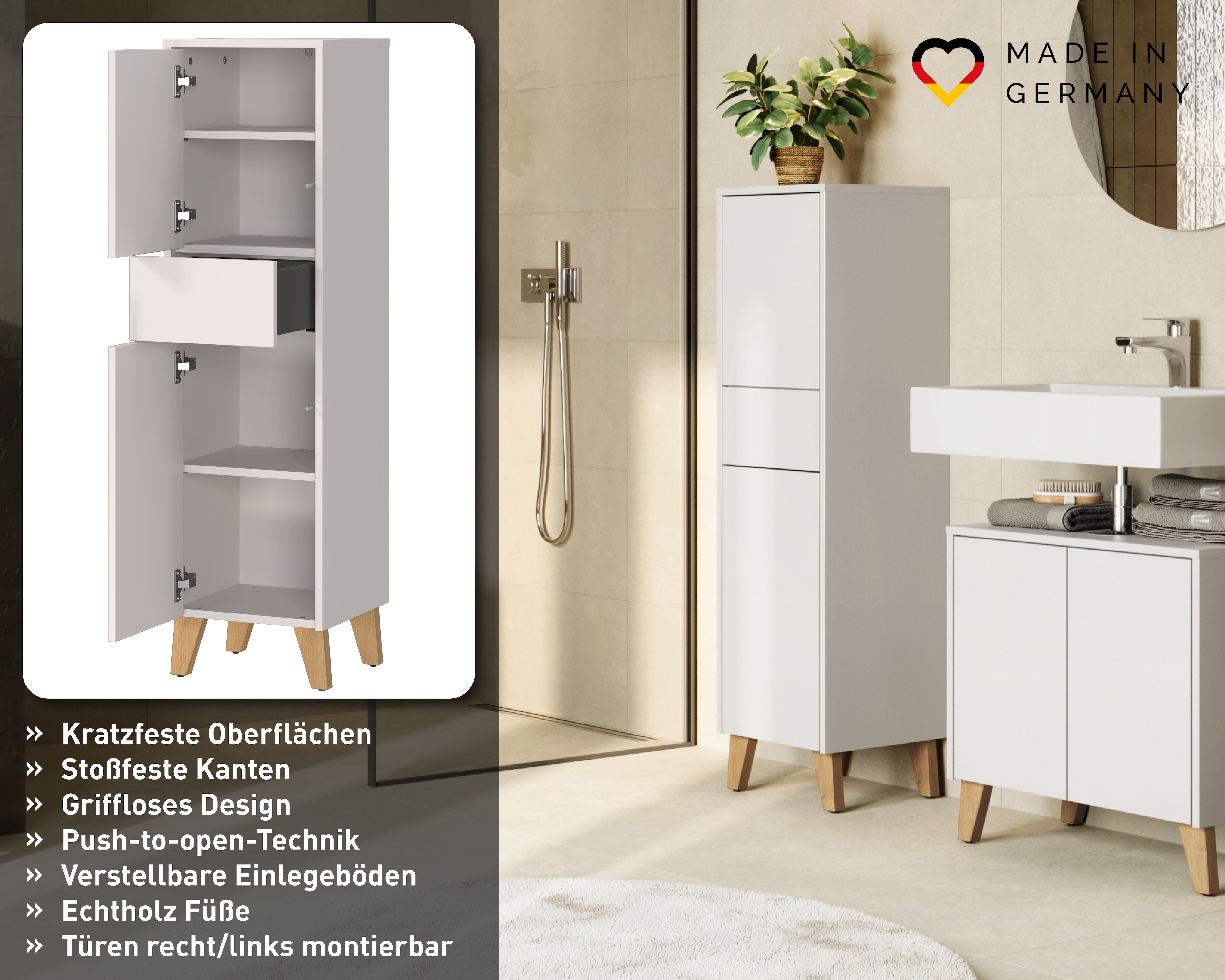 Midischrank GERMANIA "GW-Arnea", beige (kaschmir), B:33cm H:123cm T:34cm, Holzwerkstoff, Schränke, Midischrank kaschmir Kaschmir, B/H/T: 33cm x 123cm x 34cm, Schubladen: 1 Stk. Türen: 2 Stk.