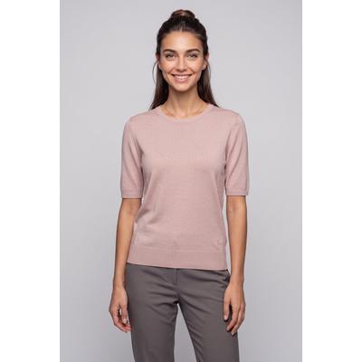 Kurzarmpullover BOSS ORANGE "Fiaffu Premium Damenmode", Damen, Gr. M, rosa (open pink 698), Feinstrick, Obermaterial: 60% Viskose, 35% Polyacryl, 5% Kaschmir, unifarben, regular fit normal, Rundhals, Rippstrickbündchen, Pullover, mit Lochmuster,...