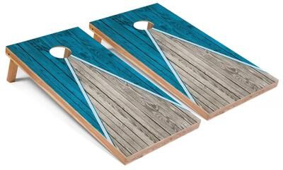 Skip's Garage Solid Wood Cornhole Boards - Turquoise Triangle Design
