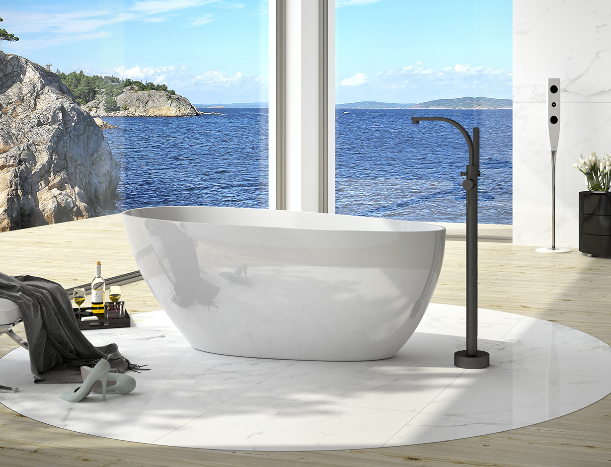ECOLAM exklusive freistehende Badewanne Standbadewanne Wanne freistehend Mineralguss Goya 160x70 cm + Ablaufgarnitur Click Clack