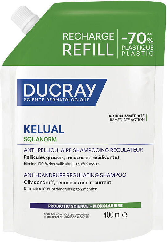 Ducray Shampoing Kelual Squanorm pour peaux grasses et pellicules, recharge 400 ml