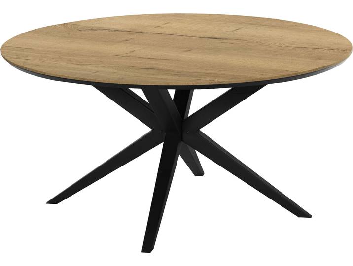 Esstisch OMG DESIGN Wellington , braun (natur, schwarz, natur), B:150cm H:77cm T:150cm, Tische, Esstisch, Hochwertige Melamin-Tischplatte mit Metallgestell