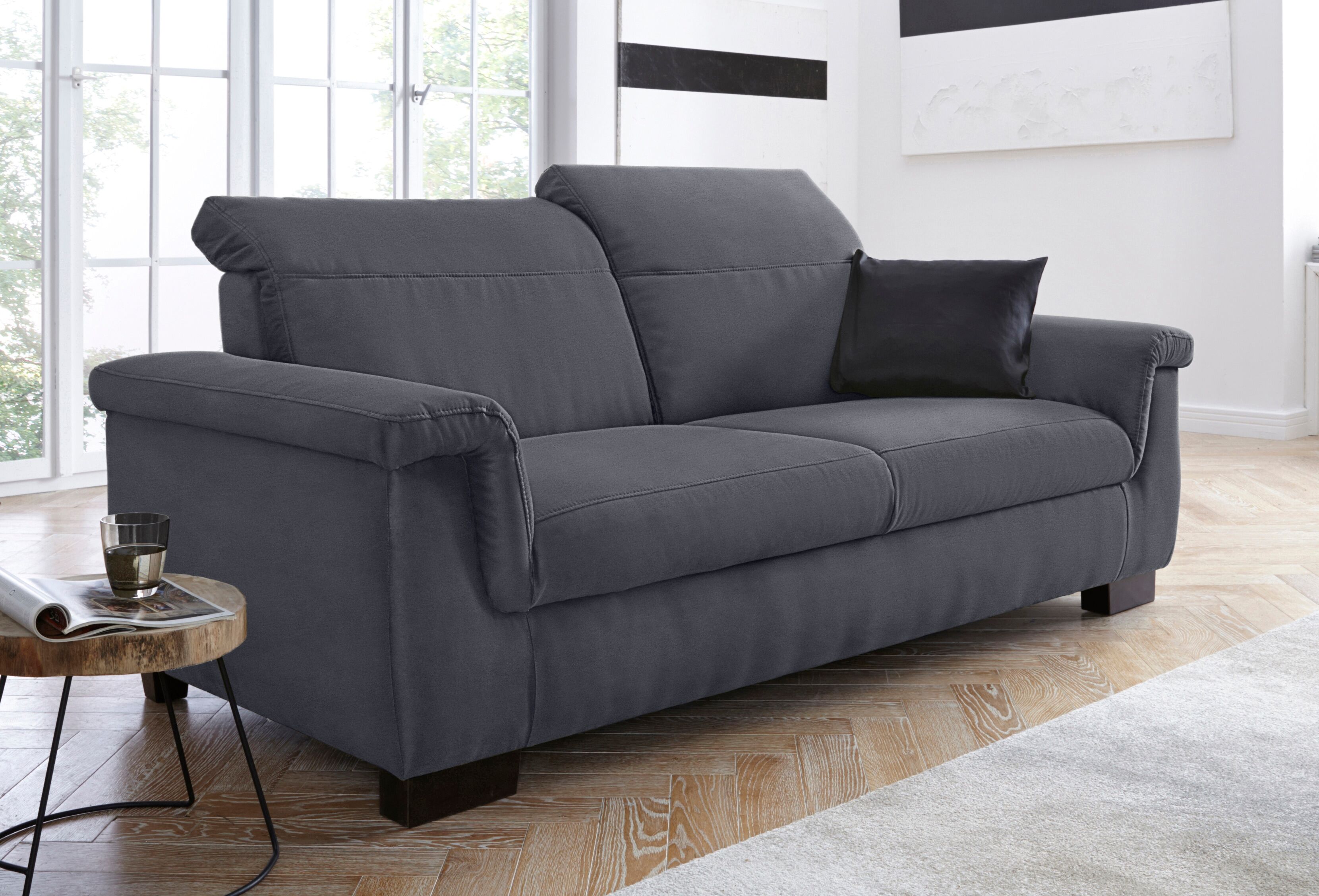 2,5-Sitzer DOMO COLLECTION "Sully bequem, Breite 210cm, zeitlos und elegant", grau (dunkelgrau), B:210cm H:84cm T:102cm, Luxus-Microfaser (100% Polyester);Kunstleder SOFTLUX;Luxus-Microfaser ALTARA NUBUCK (100% Polyester);Chenille (100% Polyester), Sofas,