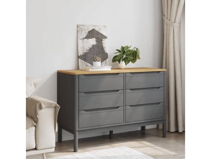 6615  Meuble rangement - Commode FLORO - gris - bois de pin massif - 6 tiroirs - anti-basculement