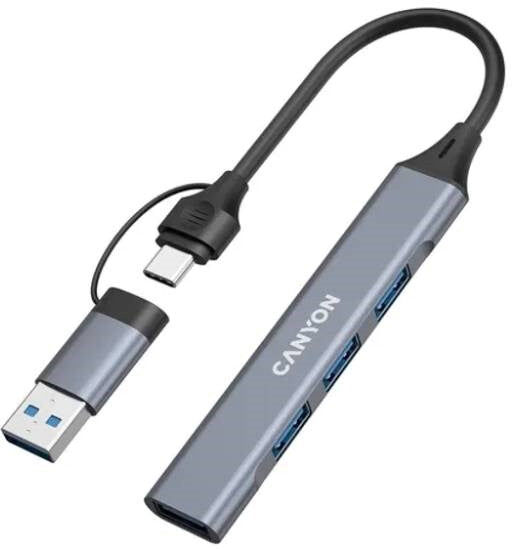 Canyon 4-i-1 USB-A/C Multihub - Grå