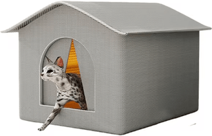 Inspire Picks WarmPaws Outdoor Cat Shelter Waterproof Insulated House For Stray Cats, Small Dogs & Outdoor Pets basic Grey 36x36x43cm
