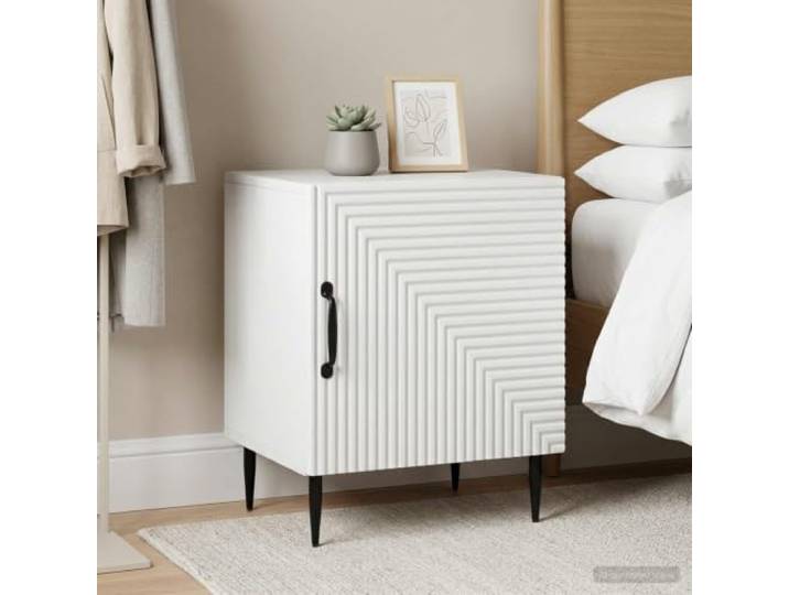 YUTAASU Nachttisch 2er Set Weiß 43x34,5x50 cm Holzwerkstoff Metallbeine, Schwenktür, Stauraum, pflegeleicht, für Schlafzimmer