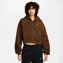 NIKE Studio Fleece Oversize Cropped Kapuzenjacke Damen 259 - cacao wow/sail L