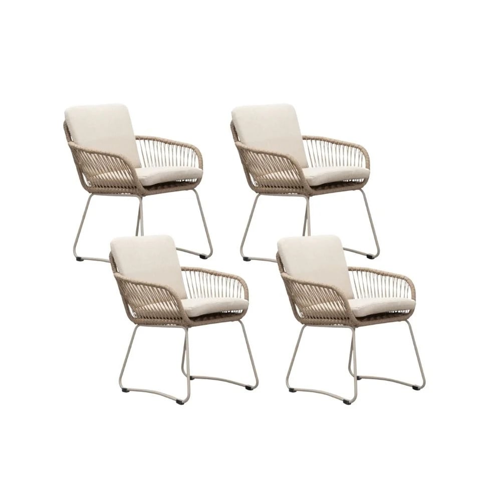 Harper dining tuinstoel set van 4 | Touw en RVS | Sandstone