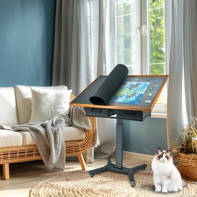 FATIVO Freestanding Adjustable Jigsaw Puzzle Table with Drawers Tilting Puzzle Board 1500 Piece with Rotating Wheels