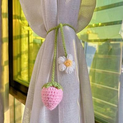Uplift Picks Crochet Car Hanging Plant Strawberry Rearview Mirror Car Charm Cute Handmade Car Decor pink Strawberry 1 Pc