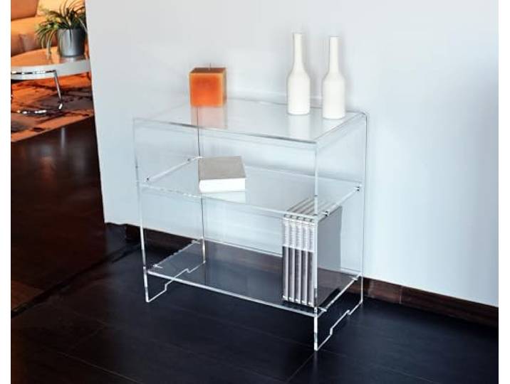 Slato Minerva Couchtisch mit 3 Etagen für Wohnzimmer, aus Transparentem Acrylglas, Modernes Design, Hergestellt in Italien, L.60 x P.33 x H.61