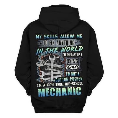 Herren Old School Mechaniker Hoodie - 'Meine Fähigkeiten erlauben es mir alles zu reparieren' Grafik