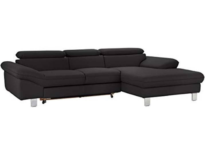 Mivano Ecksofa Driver mit Recamiere rechts, Ledercouch mit Bettfunktion und Bettkasten / Inkl. verstellbare Kopfstützen, 268 x 73 x 169, Kunstleder, Schwarz