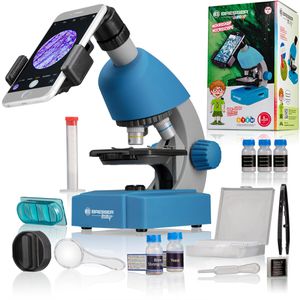 Bresser Mikroskop Junior, analog, mit Durchlicht, für Kinder, mit 20-tlg. Experimentierset, blau, Vergrößerung 40x-640x