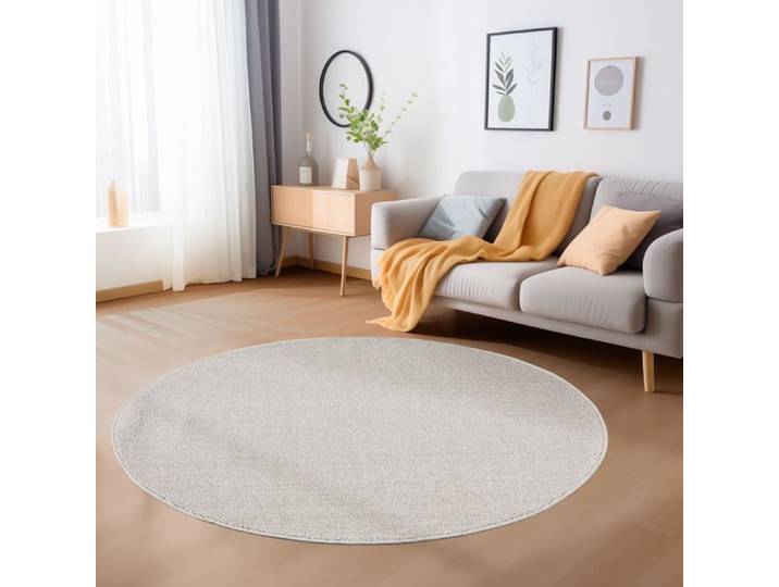 Carpetsale24 Tapis de Salon en Crème 200 cm Rond tapis à boucles mélangées uni moderne tapis décoratif facile d'entretien doux