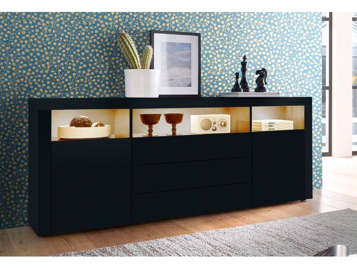Sideboard BORCHARDT MÖBEL Santa Fé, Kommode 166 cm breit , schwarz (schwarz matt mit perlstruktur), B:166cm H:72cm T:35cm, Holzwerkstoff, Sideboards, Sideboard, Breite 166 cm