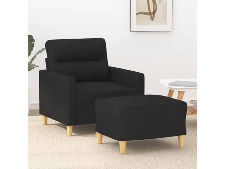 HEFZGDB Sessel mit Hocker Schwarz 60 cm Stoff Modernes Design Bequeme Sitzgelegenheit Langlebiger Bezug Robustes Gestell Atmungsaktiver Stoff Vielseitiger Fußhocker Für Wohnzimmer