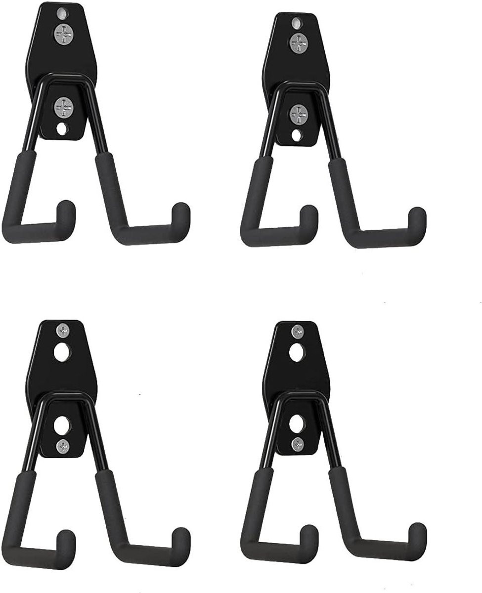 Garagehaken Heavy Duty Wandmontage Haken - 4 Stuks - Zwart - Roestvrij Staal