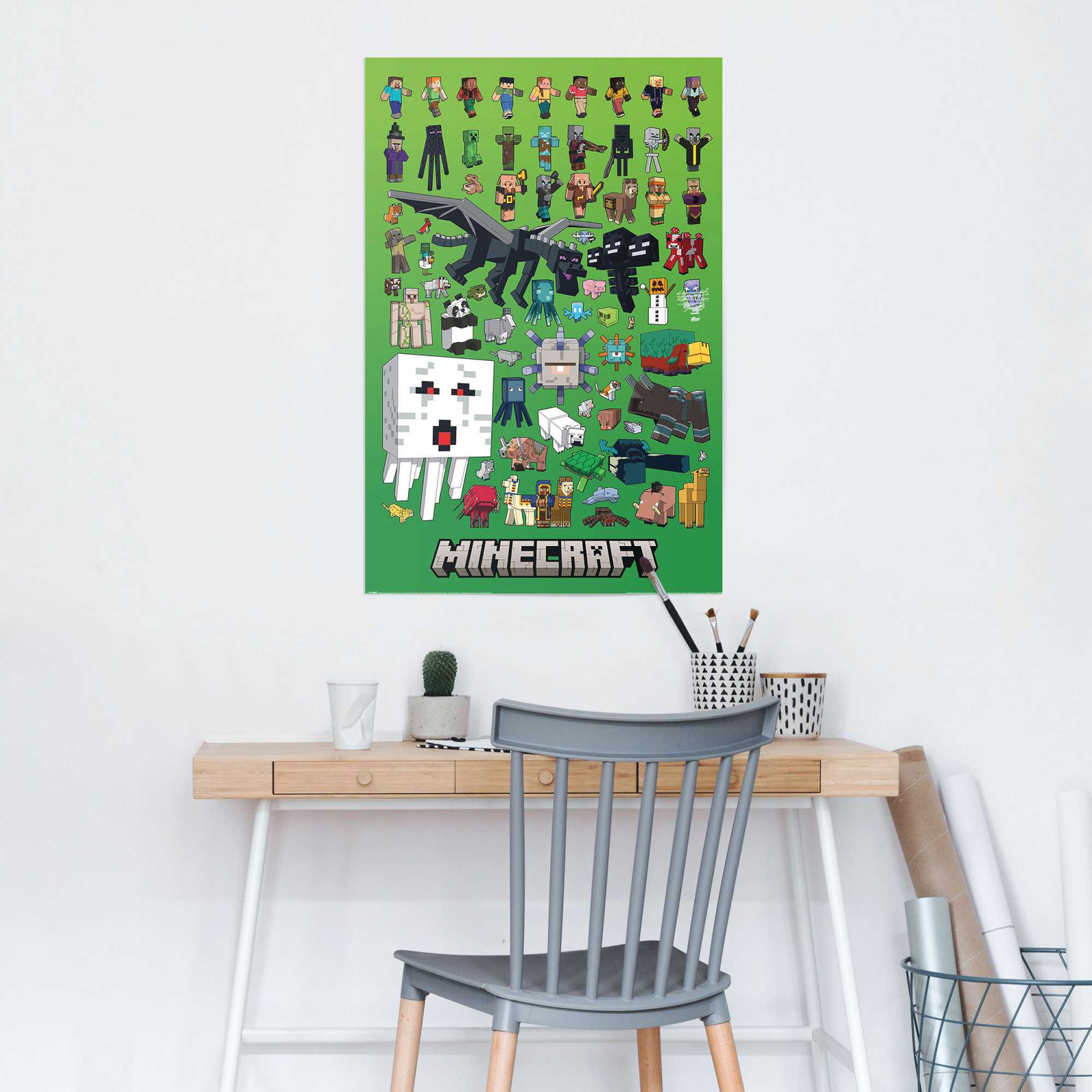 home24 Minecraft Character Montage Poster, Groen, 61 x 92 cm