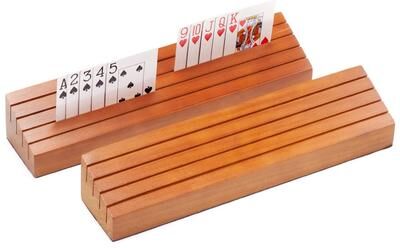 GSE Games & Sports Expert "GSE™ Set of 2 Wooden Playing Card Holders, 14"" Card Game Trays/Racks Organizer Set for Kids Seniors Adults"