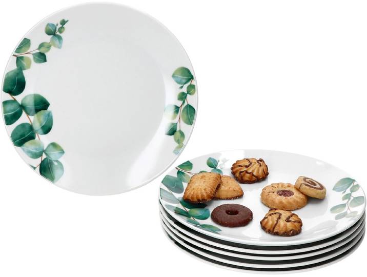 MamboCat MamboCat Set van 6 taart dessertborden 20\,3cm eucalyptus wit