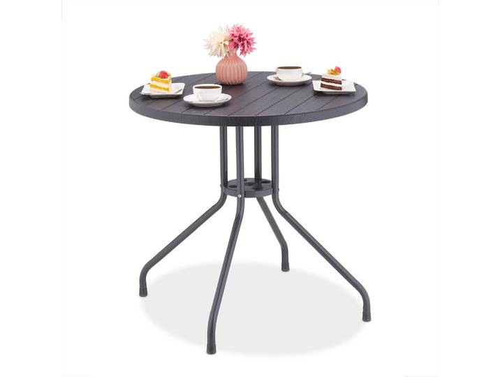 Relaxdays Gartentisch Grau rund 75x80 cm, Kunststoff, Metall, 80x75x80 cm, Gartenmöbel, Gartentische, Gartentische