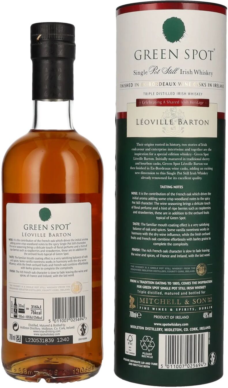 Spot Whiskey Green Spot LÉOVILLE BARTON Single Pot Still Irish Whiskey 46% Vol. 0,7l in Geschenkbox