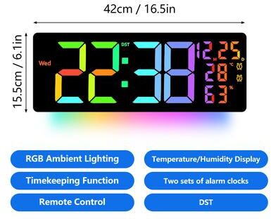 Friendly Fresh Finds RGB LED Wall Clock With Remote Control Digital Wall Clock Display Temperature Date Alarm Timer square Rgb Clock