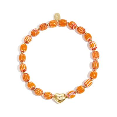 Perlenarmband ADELIA´S "Armband Perlenarmband mit Herzdetail und Strass", orange, Armbänder, Damen, Edelstahl, Perlenarmband, stylisch mit glänzendem Herzdetail