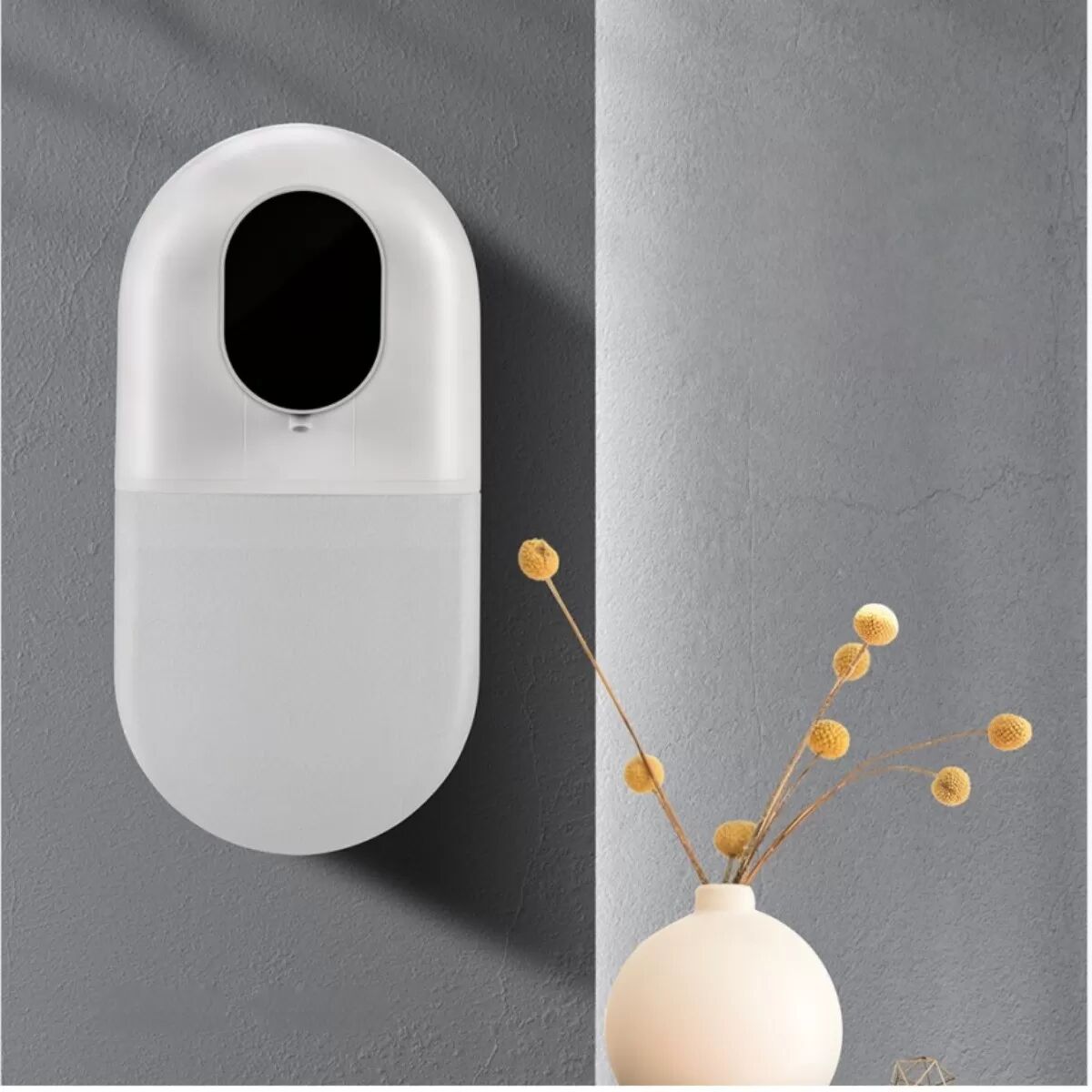 INF Intelligenter Wand-Seifenspender für Gel-Schaum mit Luftfeuchte- & Temperaturanzeige, berührungsfreiem Infrarotsensor, Weiß