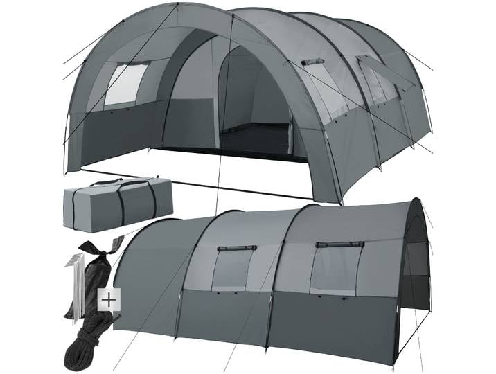 Tente tunnel Roskilde pour 6 personnes - gris clair/gris foncé
