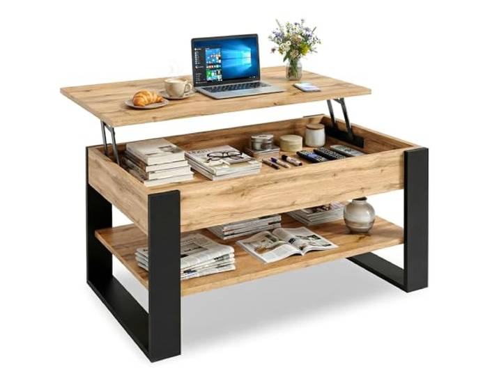 CraftPAK Couchtisch höhenverstellbar mit Stauraum - Couchtische - Wohnzimmertisch klappbar - höhenverstellbarer Coffee Table - Wohnzimmer Tisch Holz Braun