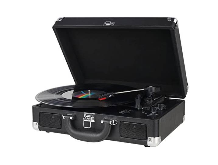 DIGITNOW! Platenspeler, riemaandrijving, draagbaar, stereo, met 3 versnellingen, ingebouwde luidsprekers, ondersteunt RCA-output, Aux-in van 3,5 mm, hoofdtelefoonjack, MP3, mobiele telefoons, muziek