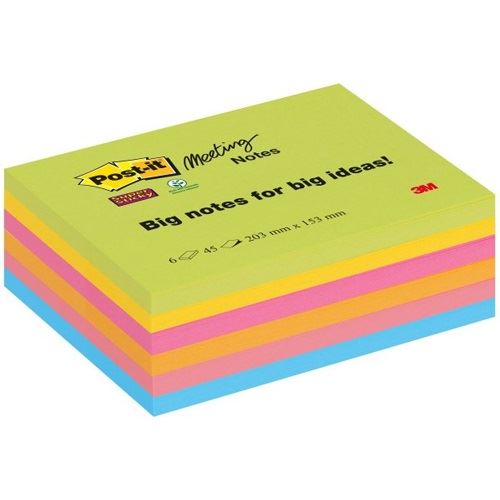 Post-it Super Sticky Meeting Notes Haftnotizen extrastark farbsortiert 6 Blöcke