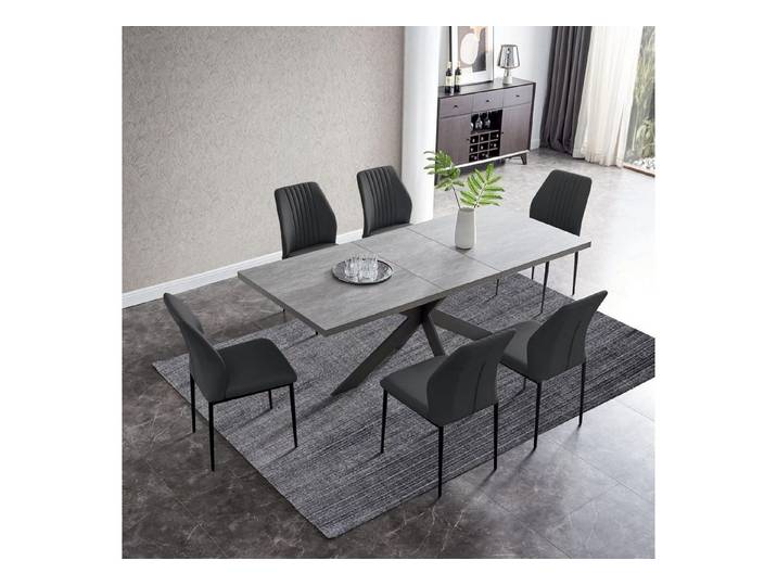 LuxusKollektion Esstisch Essgruppe ausziehbar 4-6 Personen grauer MDF Tisch 6 Stühle (1-St)