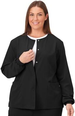 Plus Size Women's Jockey Scrubs Women's Snap to it Warm-Up Jacket by Jockey Encompass Scrubs in Black (Size XL(18-20))