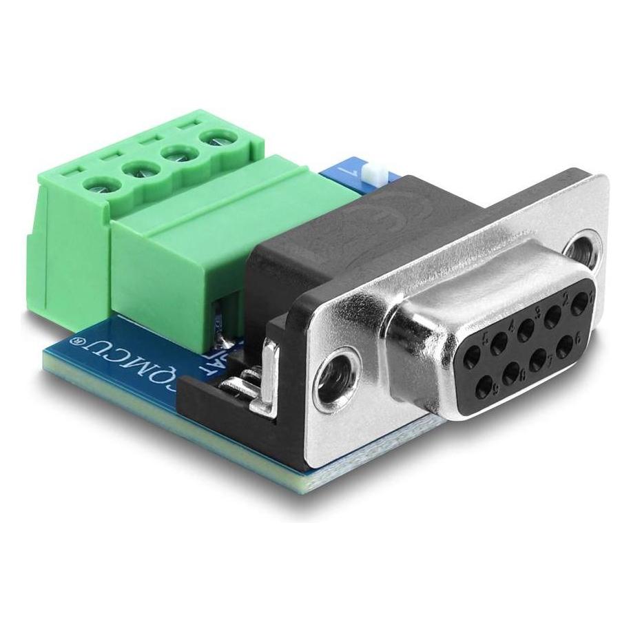 Delock D-Sub 9 Pin Buchse zu 4 Pin Terminalblock Adapter mit DIP-Schalter und 120 Ohm Abschlusswiderstand (91294)