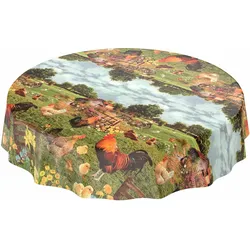Tischdecke Bauernhof Dorf Land abwischbar Wachstuch Wachstuchtischdecke - Rund 140 cm, Schnittkante