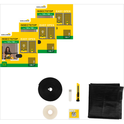 Fliegengitter-Gewebe SCHELLENBERG "Simply Open aufrollbar für Fenster, 3-er Pack", grau (rahmen: grau gewebe: anthrazit), B:130cm H:150cm, Insektenschutzgitter, Klebe-Klett-Montage, 130 x 150 cm, anthrazit