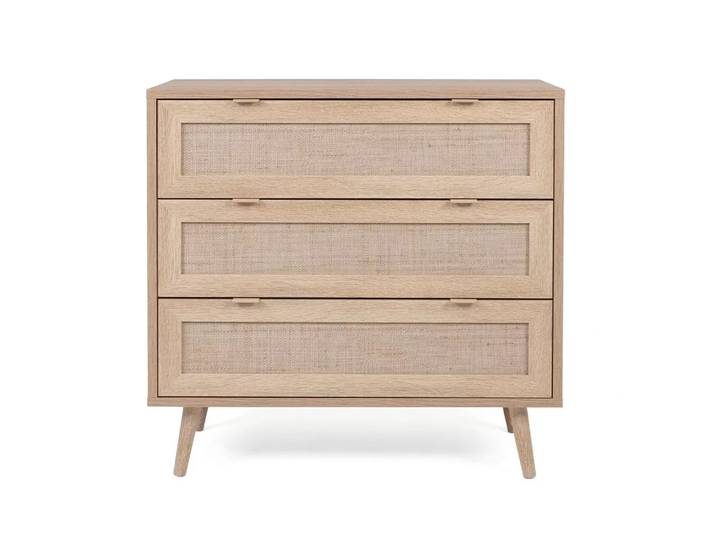 Calicosy - Kommode mit 3 Schubladen L80 cm - Rattan-Druck - Bali, One Size, Eiche