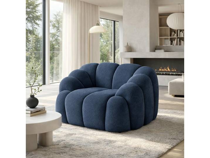 Fauteuil arrondi design en tissu ONDA - Bleu