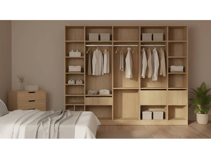 Dressing ouvert avec de nombreuses options Mélaminé premium Chêne