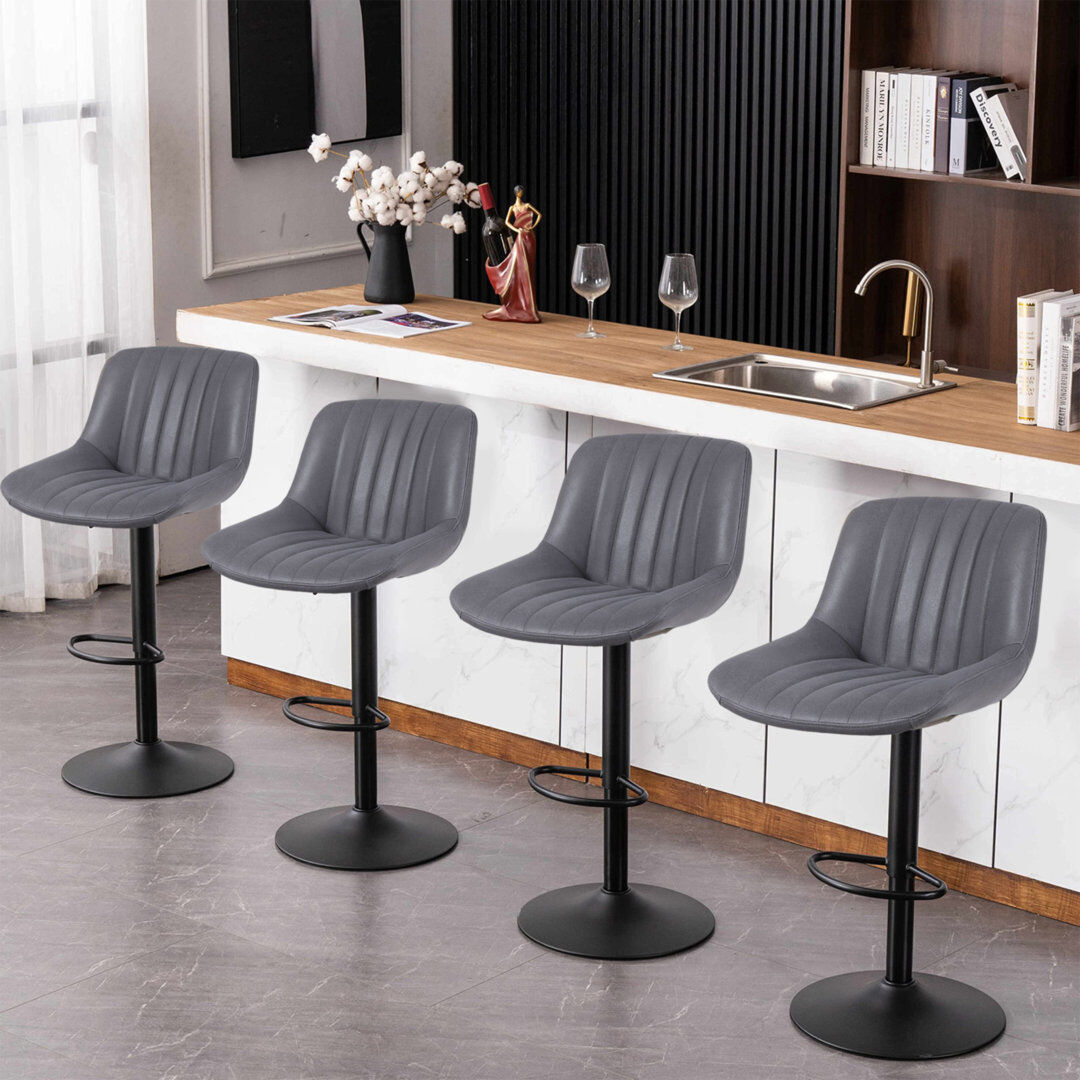 Blue Elephant Swivel Upholstered Adjustable Height Bar Stool with Steel Frame Dark Grey 46.5cm W X 52.6cm D