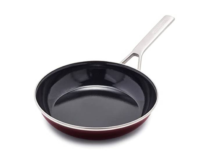 Merten & Storck Europäisch gefertigtes Kochgeschirr aus emailliertem Stahlkern, 24,1 cm Bratpfanne, Induktion, PFAS und PTFE-frei, spülmaschinenfest, ofen- und grillfest, Merlot Red