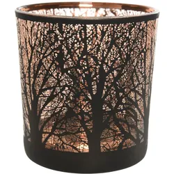 Christmas Decorations Windlichtglas 8cm Baum Motive Teelichtglas Kerzenhalter Weihnachten Wald Bronze