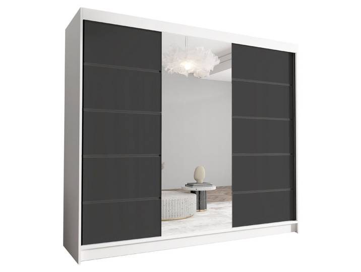 Sofnet Kleiderschrank Davos VI (mit Spiegel, Schiebetüren und Kleiderstange) Schwebetürenschrank mit 3 Türen, Schiebetürenschrank - 250x215x58 cm